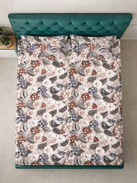 KLOTTHE Brown & Beige Floral Printed Dilengkapi 300 TC King 7D Cadar Dengan 2 Sarung Bantal