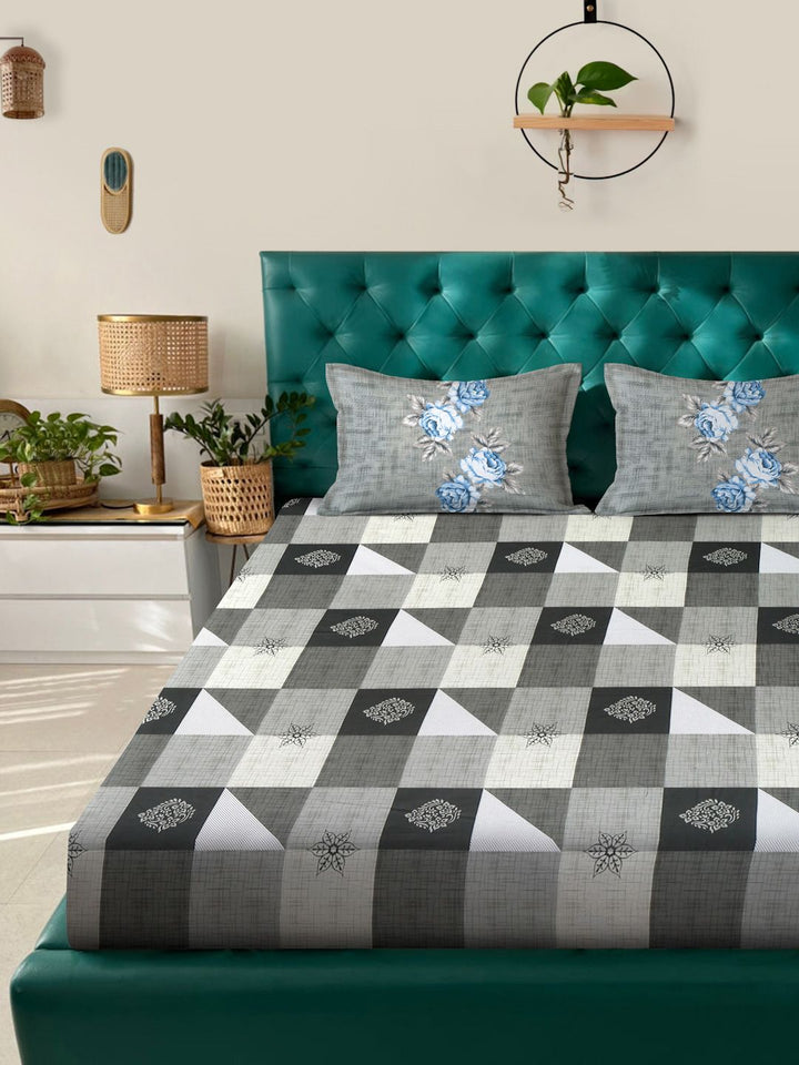 Myntra Elegant Homes Grey Printed Pure Cotton 400TC Set Cadar Super King 2.7 x 2.7 m