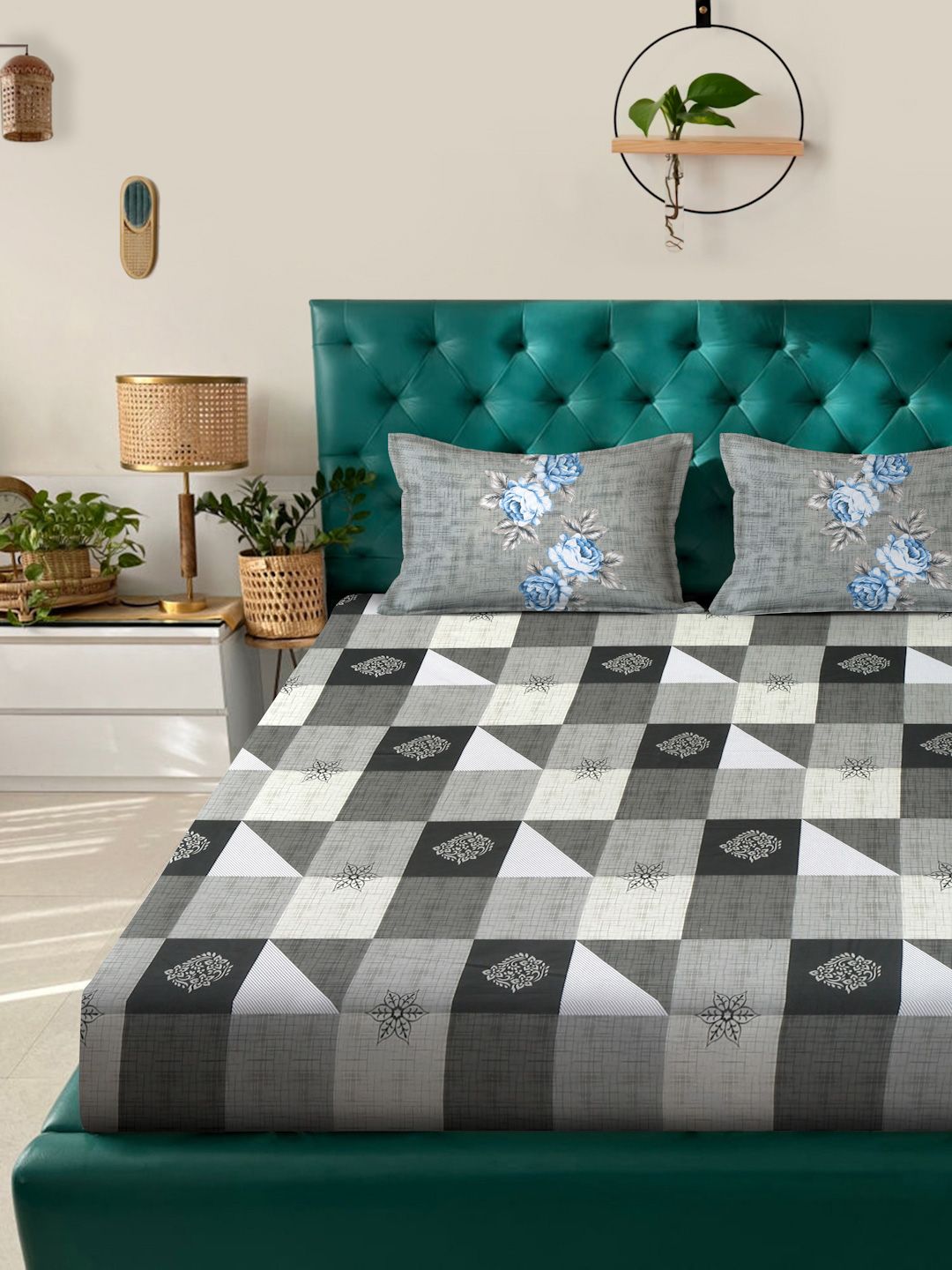 Myntra Elegant Homes Grey Printed Pure Cotton 400TC Set Cadar Super King 2.7 x 2.7 m
