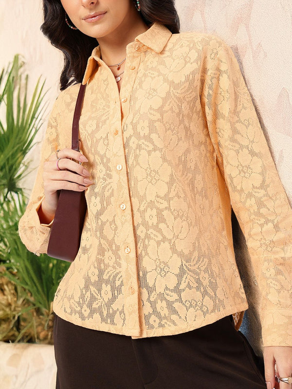 DressBerry Polished Whispers Self-Designed Semi-Sheer Shirt