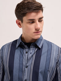 THE BEAR HOUSE Slim Fit Striped Pure Cotton Casual Shirt