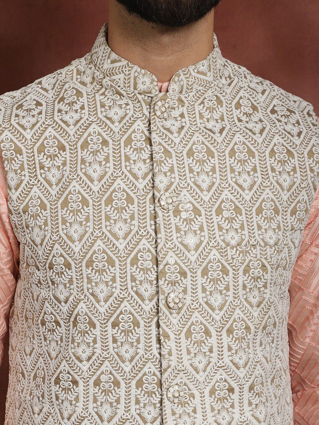 Anouk Embroidered Regular Thread Work Kurta With Churidar & Nehru Jacket