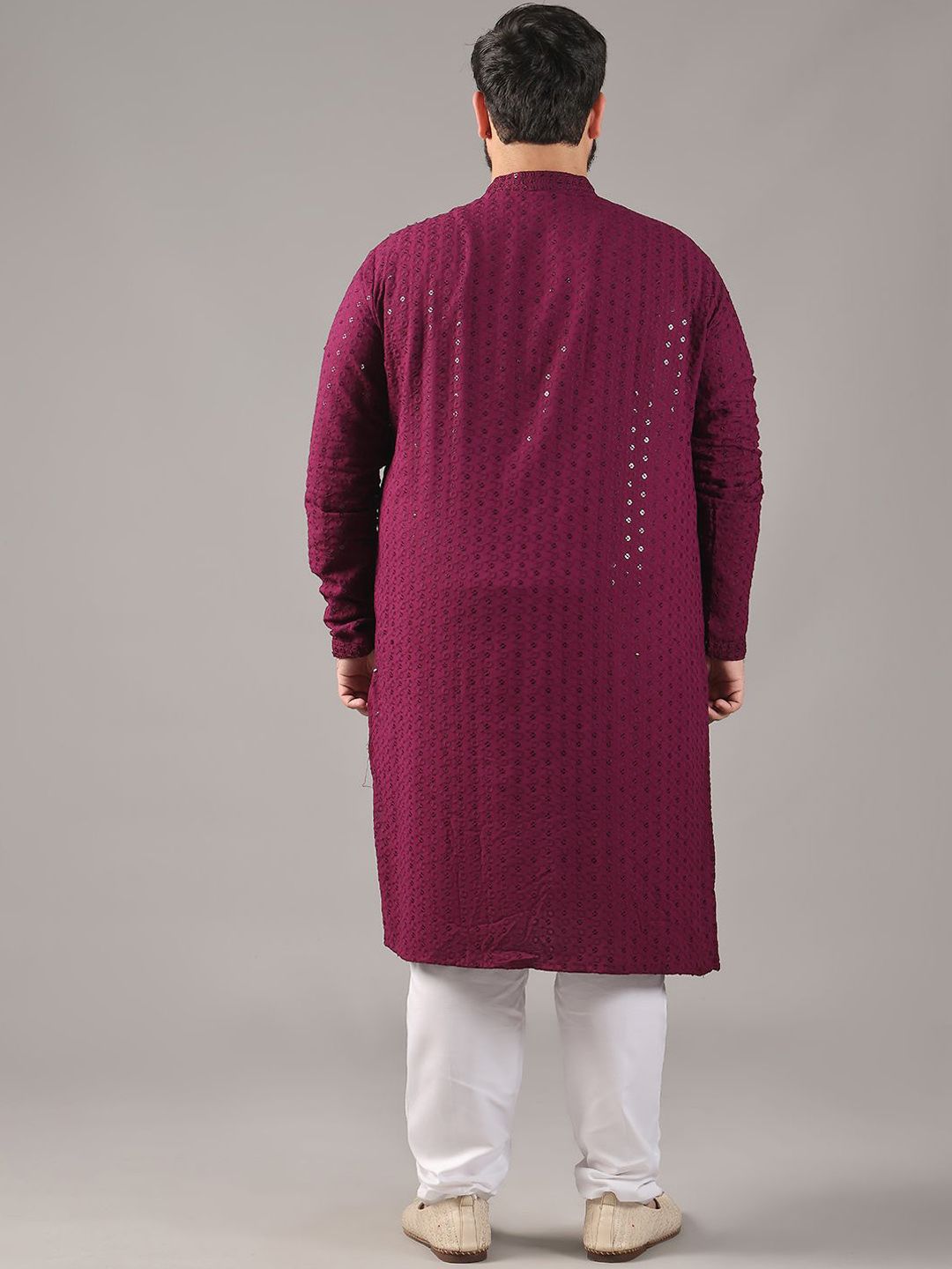 SOJANYA PLUS Plus Size Lelaki Motif Etnik Sulam Kapas Tulen Kurta Lurus & Piyama