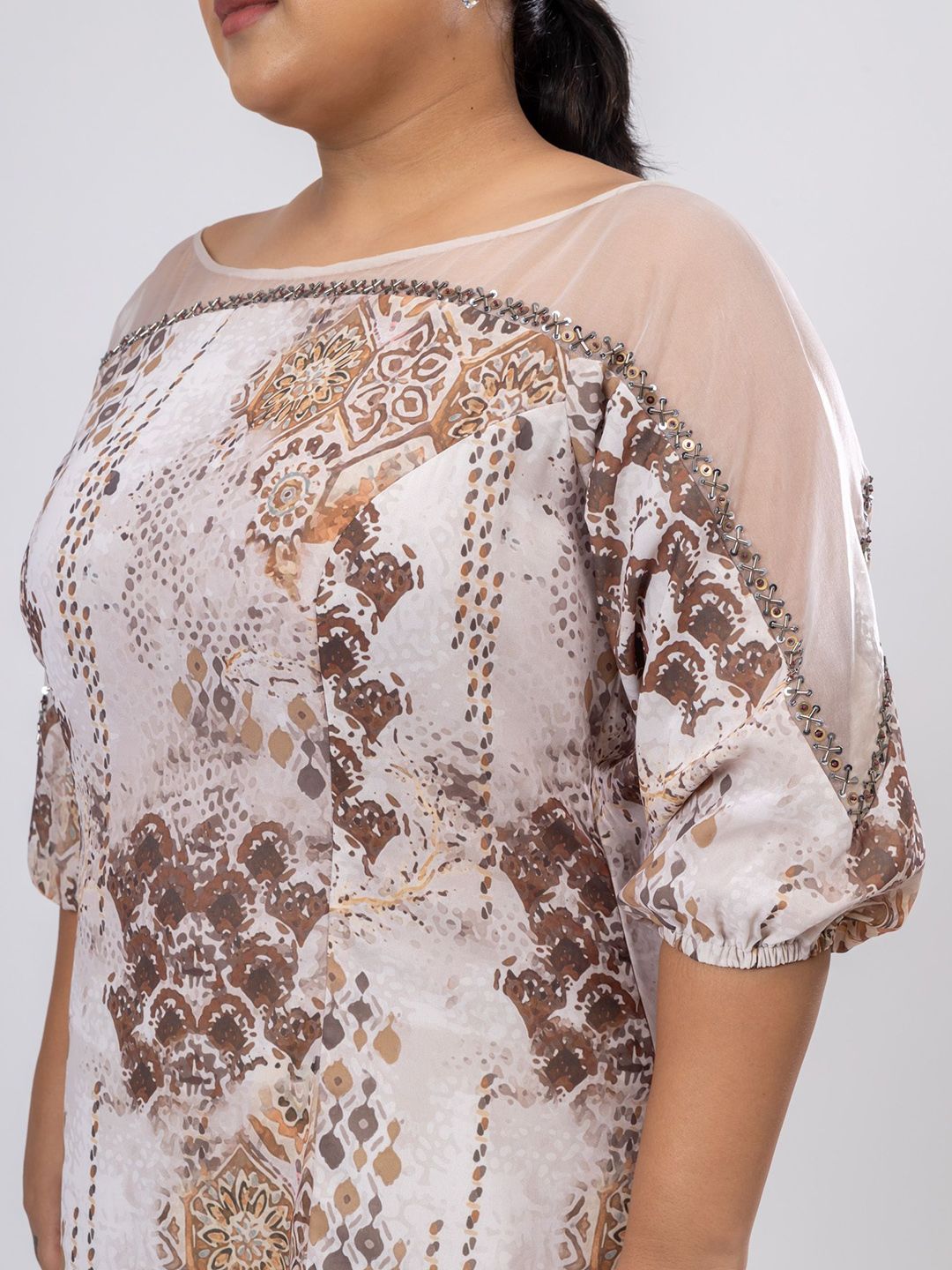 Pakaian Maxi Georgette Leher Bot Bercetak Bunga Wanita Mamicha