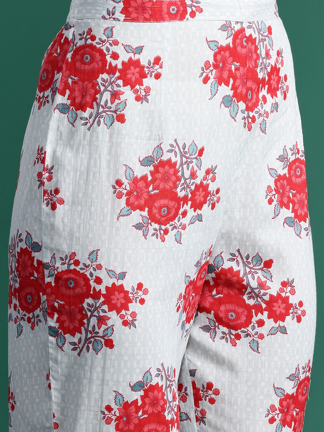 Indo Era Floral Printed Mirror Work Pure Cotton Kurta with Trousers