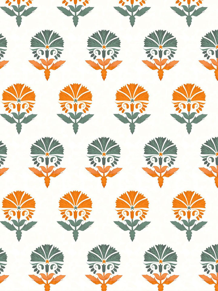 URBAN SPACE White & Orange 5 Pieces Floral Printed Cotton Square Cushion Covers
