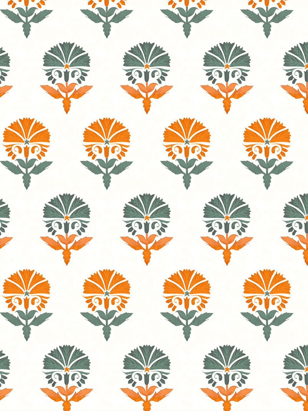 URBAN SPACE White & Orange 5 Pieces Floral Printed Cotton Square Cushion Covers