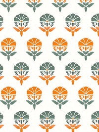 URBAN SPACE White & Orange 5 Pieces Floral Printed Cotton Square Cushion Covers