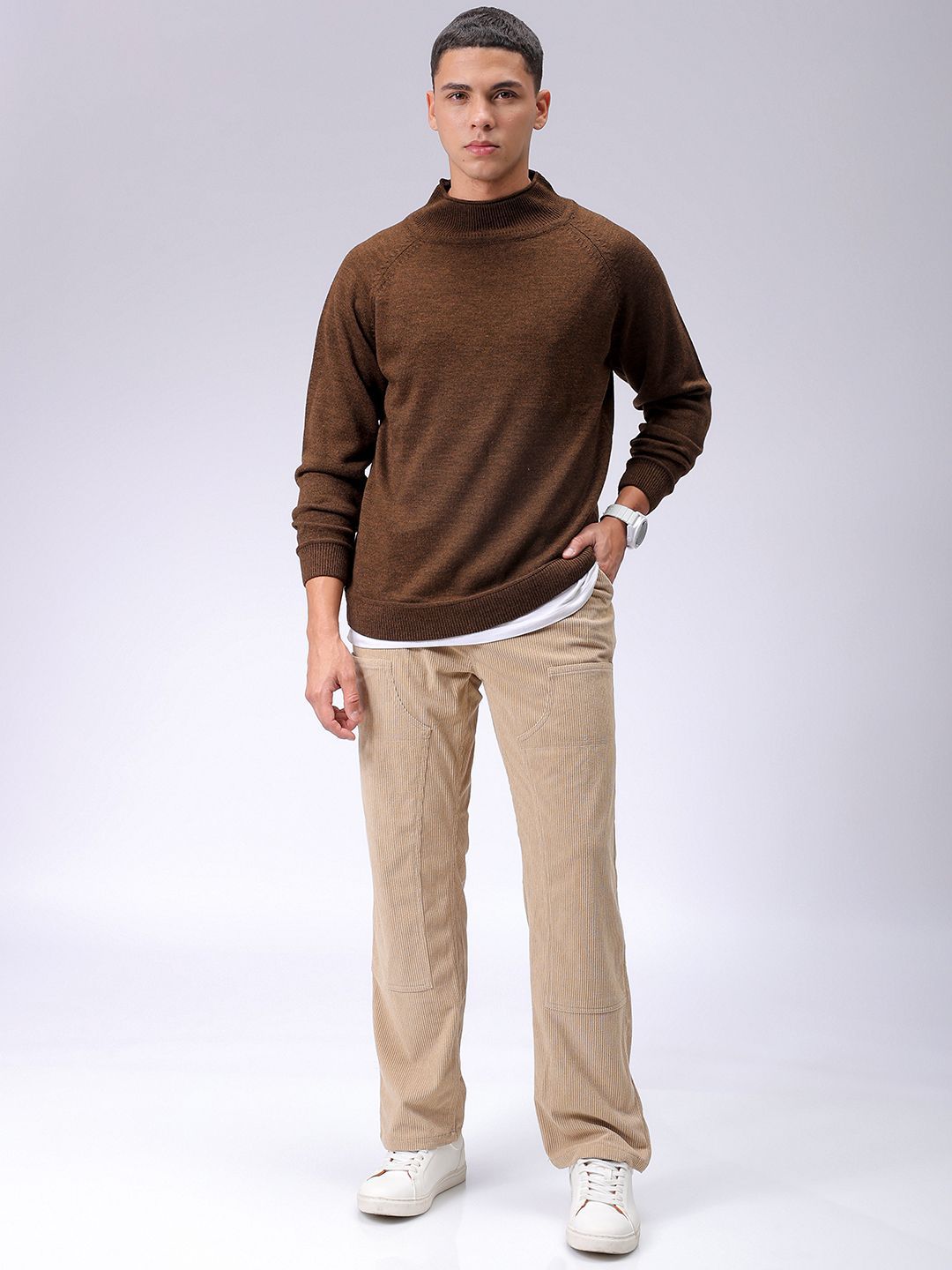 The Indian Garage Co Men Mock Collar Pullover Sweaters