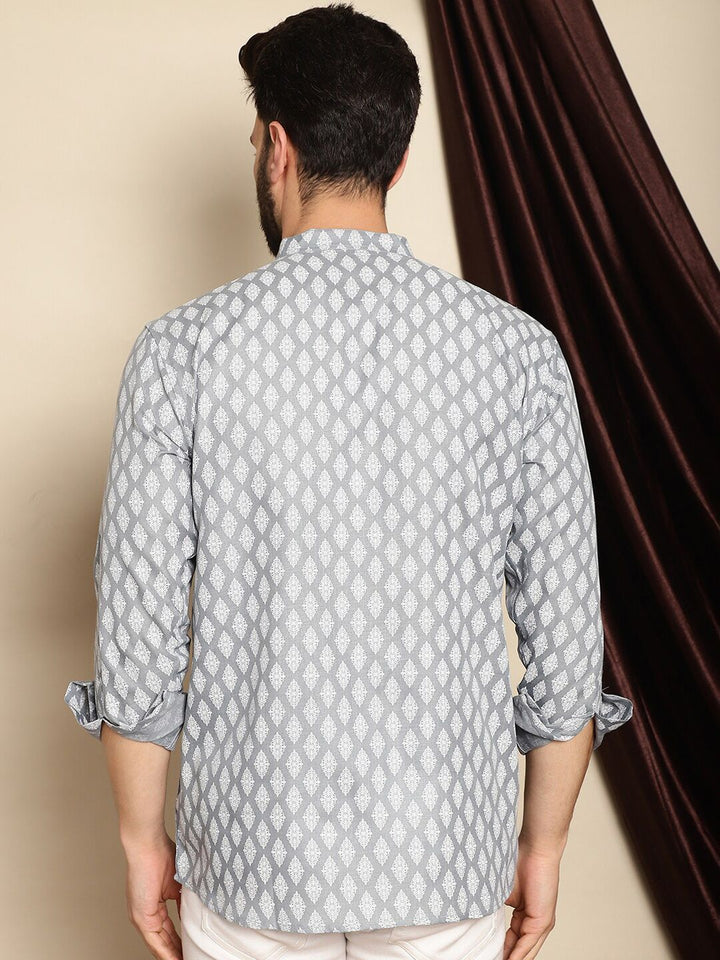 Anouk Lelaki Motif Etnik Bercetak Lengan Berkobar Kurta Pendek