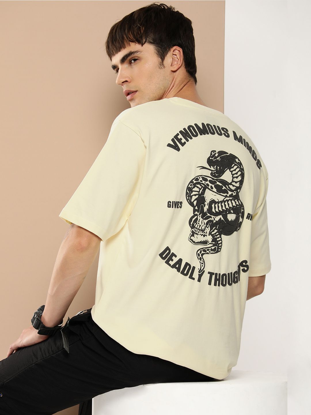 Difference of Opinion Men Graphic Printed Embossed Oversized T-shirt
