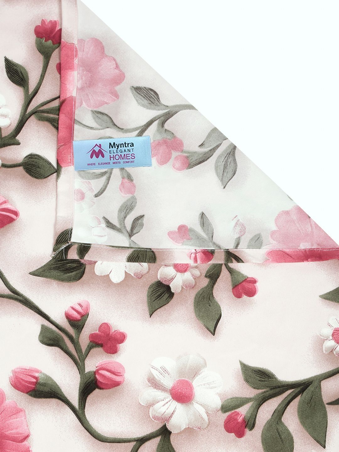 Myntra Elegant Cream-Coloured & Pink Floral 300 TC Single 7D Bedsheet & 1 Pillow Cover
