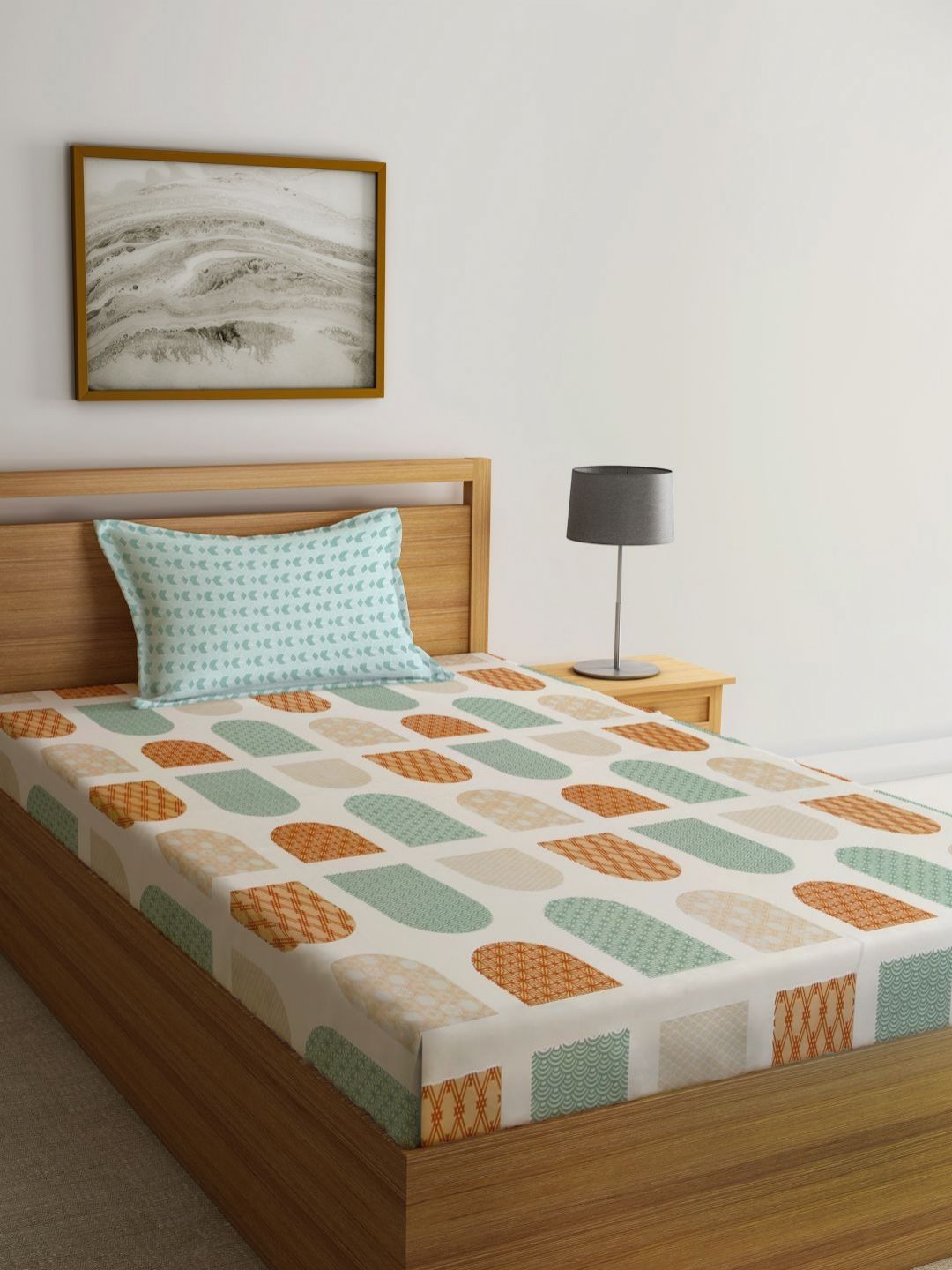 Myntra Elegant Homes Cream Printed 300 TC Single Bedsheet Set-2.20 m x 1.50 m