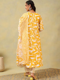 Mamicha Women Printed Regular Thread Work Pure Cotton Kurta with Trousers & With Dupatta