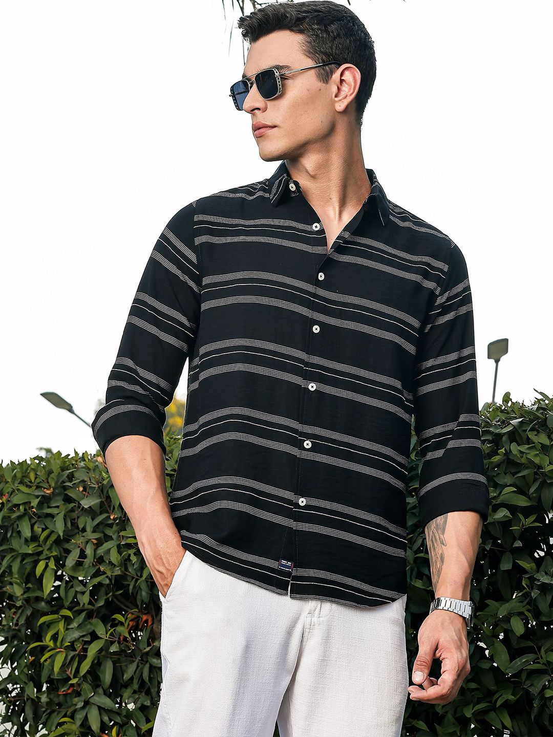 Thomas Scott Men Premium Slim Fit Striped Casual Shirt