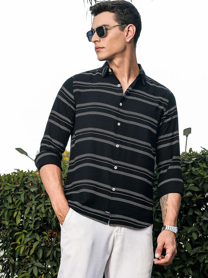 Thomas Scott Men Premium Slim Fit Striped Casual Shirt