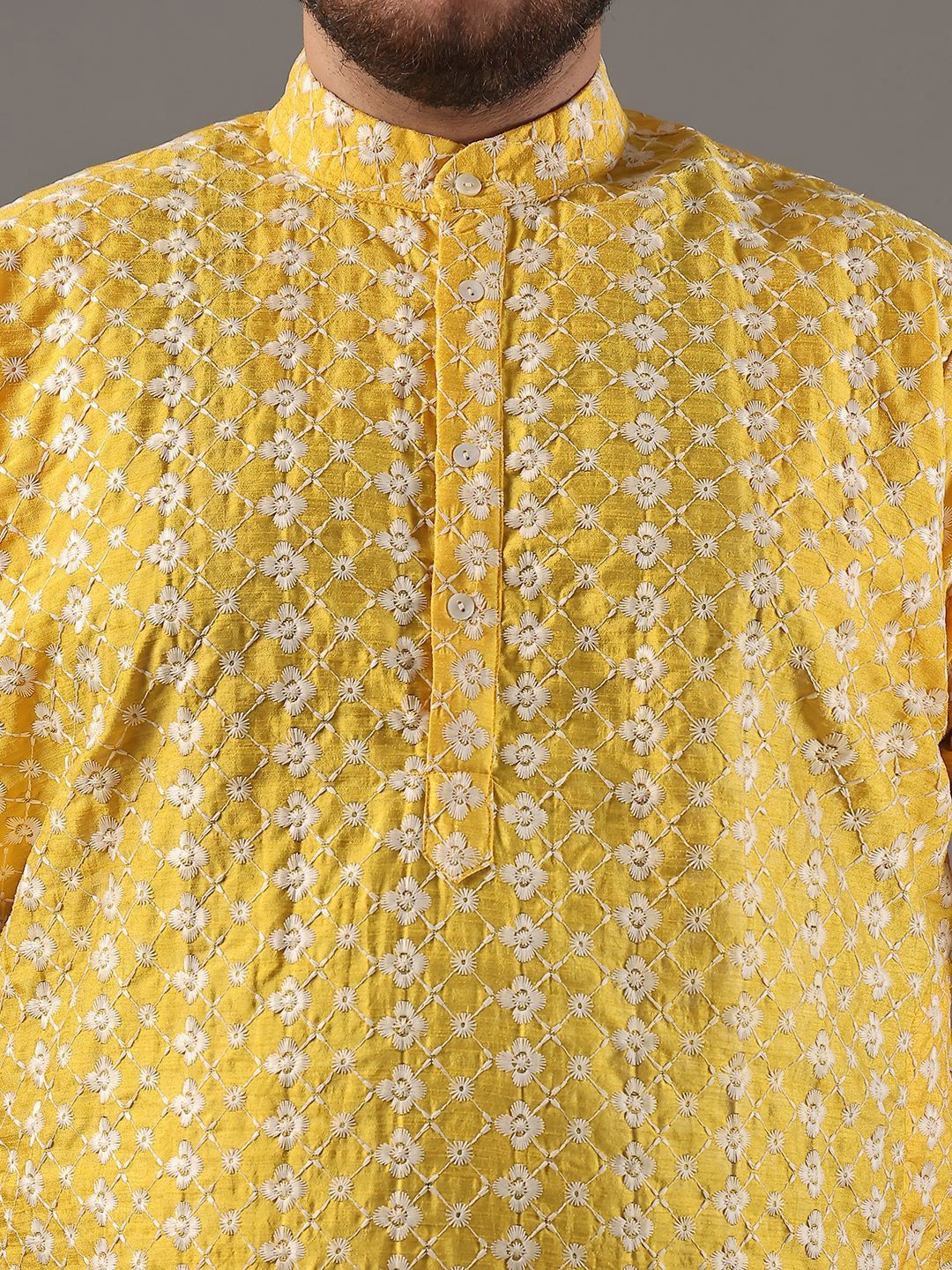 SOJANYA PLUS Plus Size Lelaki Sulam Bunga Kapas Tulen Kurta Lurus Dengan Piyama