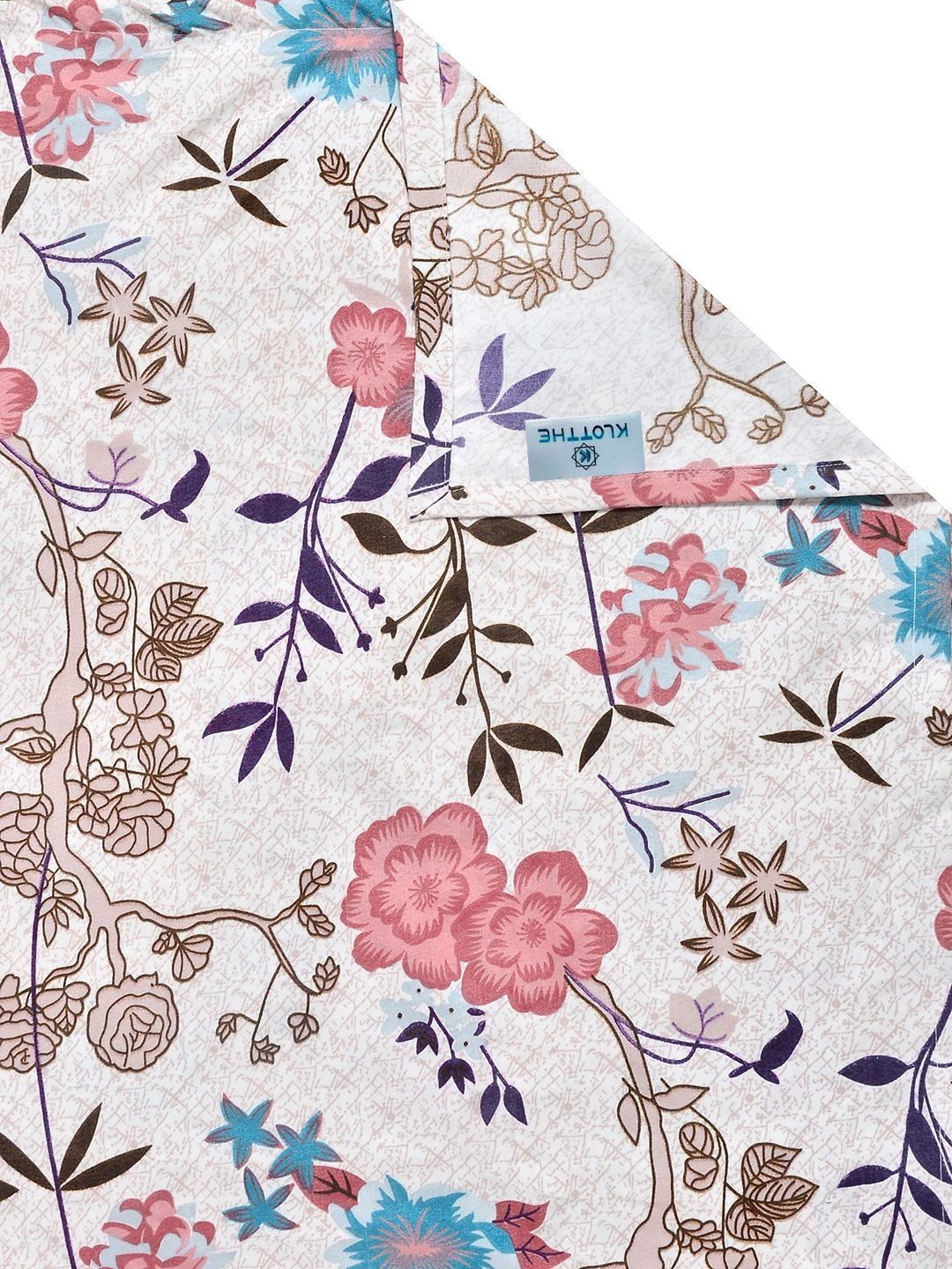 KLOTTHE Floral Pink Flat Printed 300 TC Double King Fine Bedsheet Dengan 2 Sarung Bantal