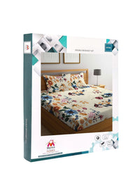 Myntra Elegant Homes Cream Floral Polycotton 300 TC Fitted King Cadar Tempat Tidur Halus dengan 2 Sarung Bantal-250 x 220 cm