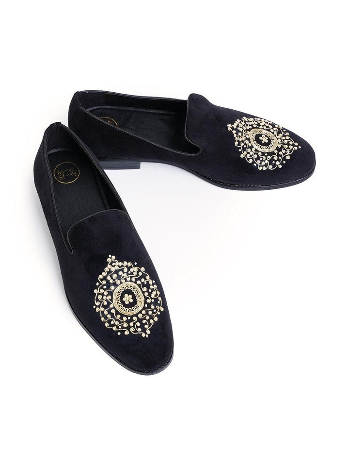 MONKSTORY Maharaja Zardosi Embroidered Slip-Ons - Black