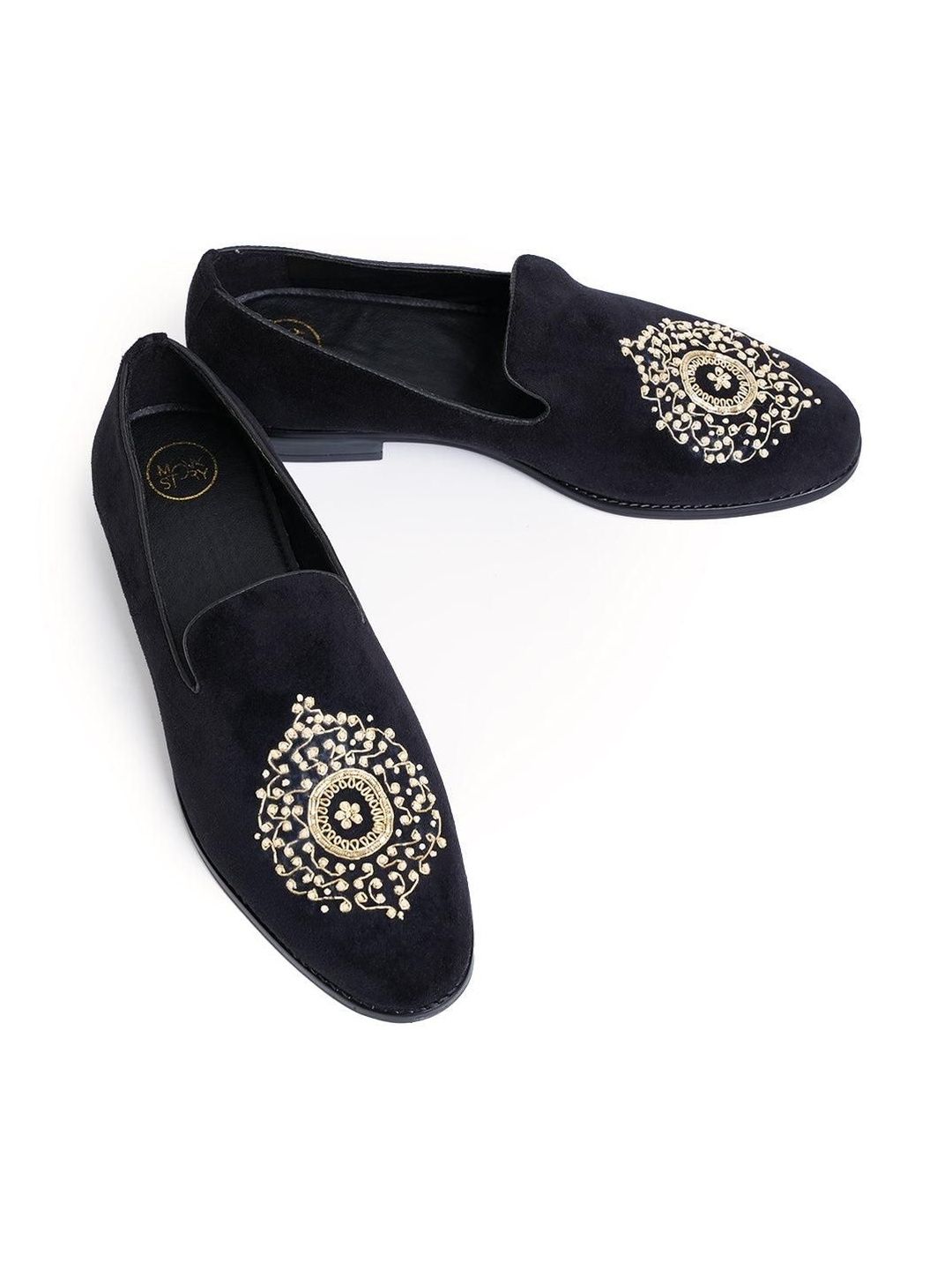 MONKSTORY Maharaja Zardosi Embroidered Slip-Ons - Black
