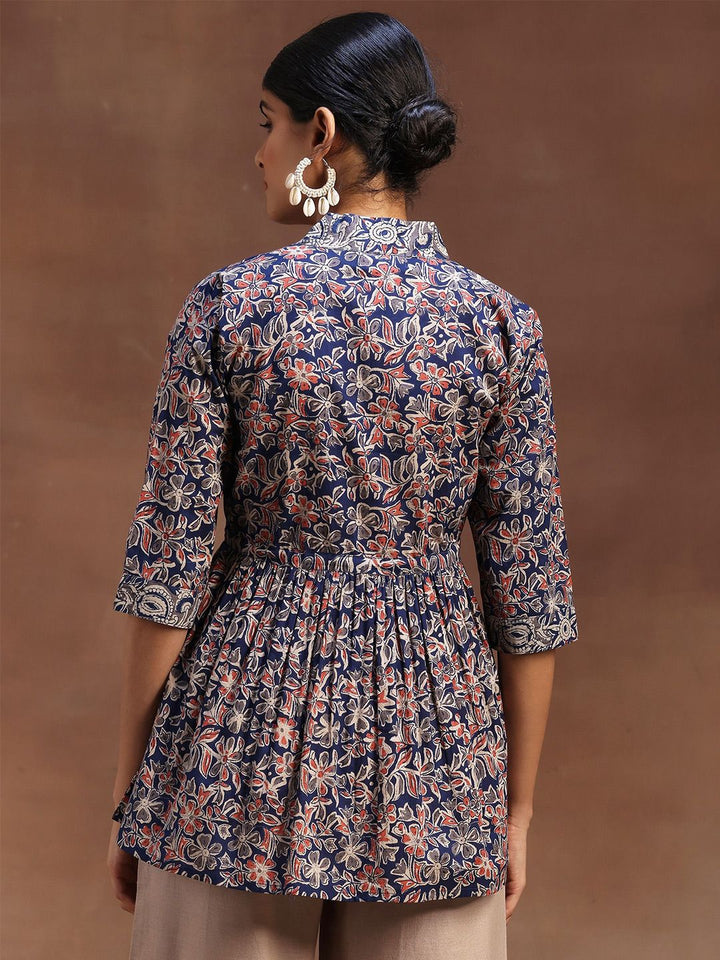Libas Floral Printed V-Neck Pure Cotton Pleated Kurti