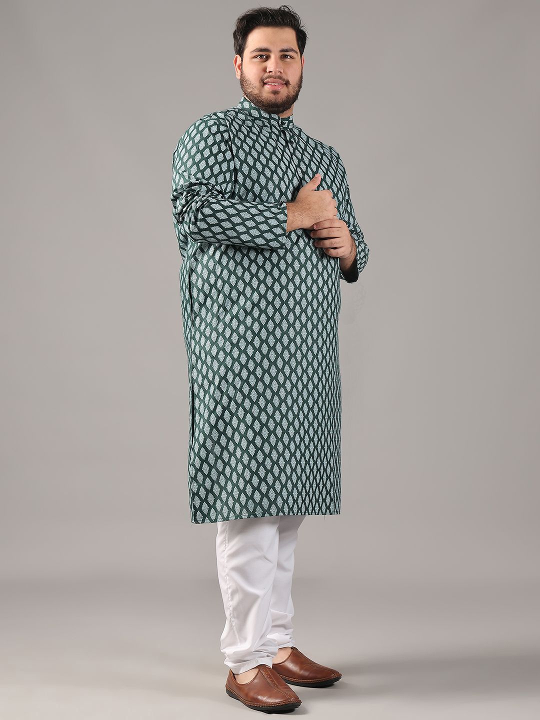 SOJANYA PLUS Saiz Motif Etnik Bercetak Kolar Jalur Kurta Lurus