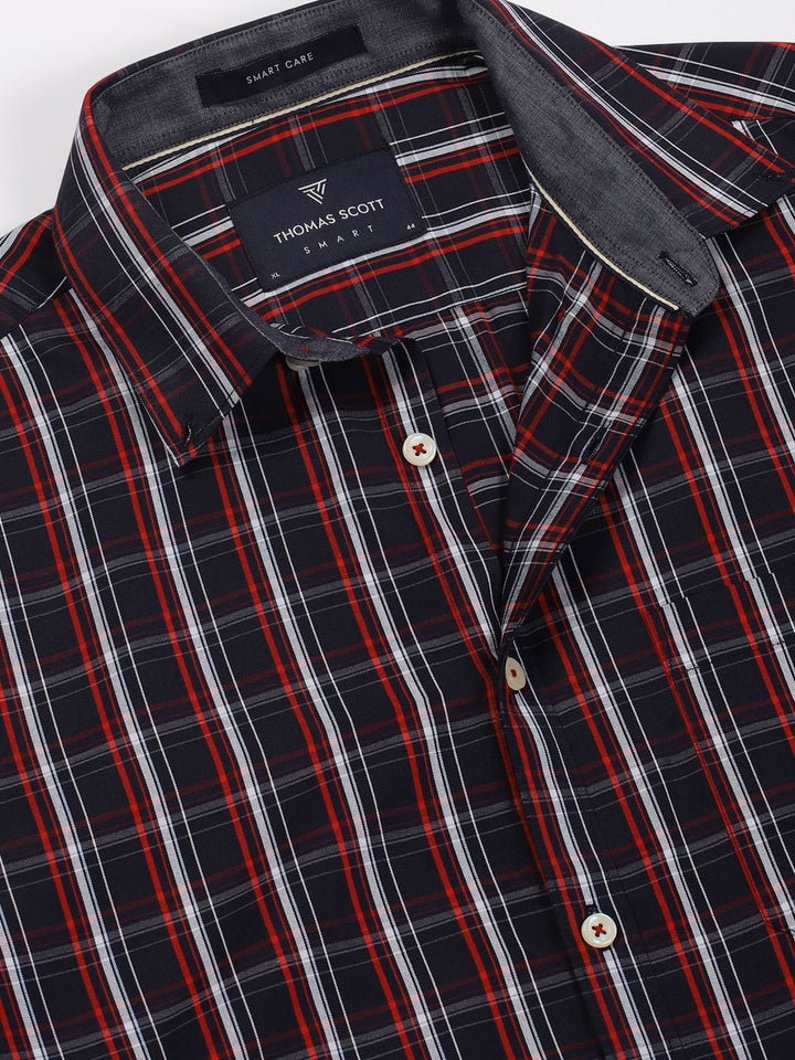 Thomas Scott Men Smart Button-Down Collar Tartan Checked Cotton Formal Shirt