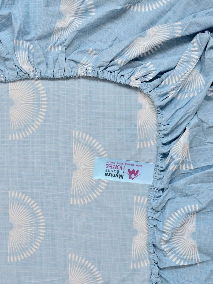 Myntra Elegant Homes Blue & White Geometric 300 TC Single Bedsheet with 1 Pillow Covers