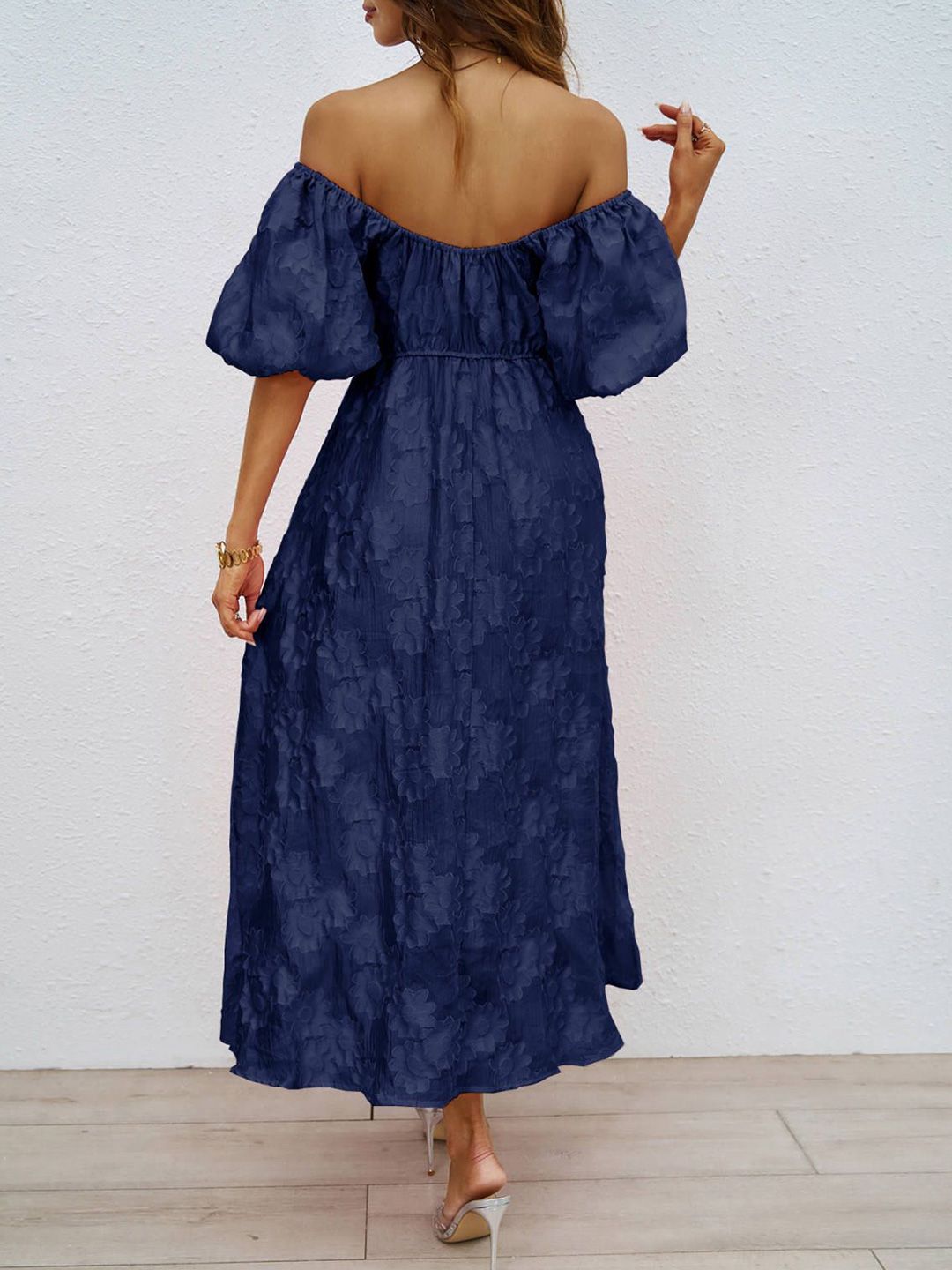 all about you  Women Solid Self Design Off-Shoulder Fit & Flare Midi Dress