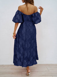 all about you  Women Solid Self Design Off-Shoulder Fit & Flare Midi Dress