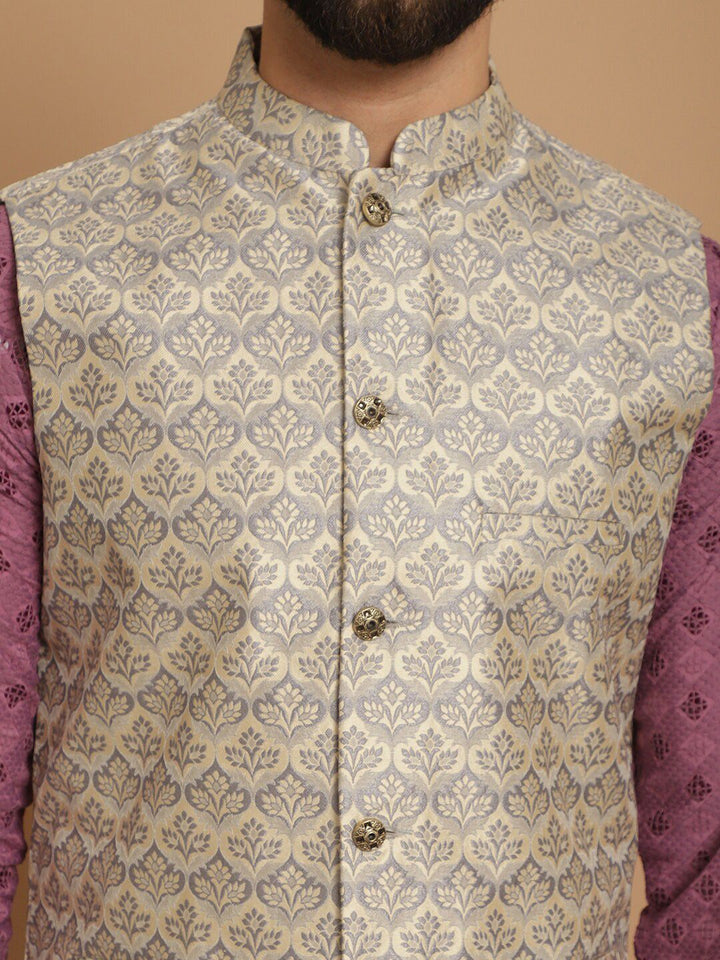 Anouk Sequinned Mandarin Collar Regular Kurta & Churidar With Nehru Jacket