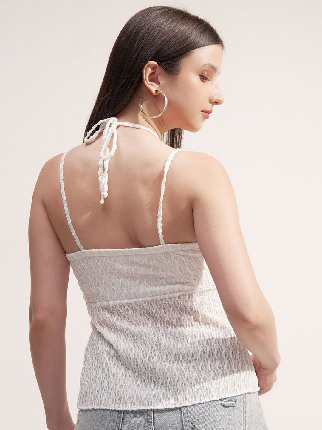 ESPYR By Tokyo Talkies Halter Neck Self Design Peplum Top