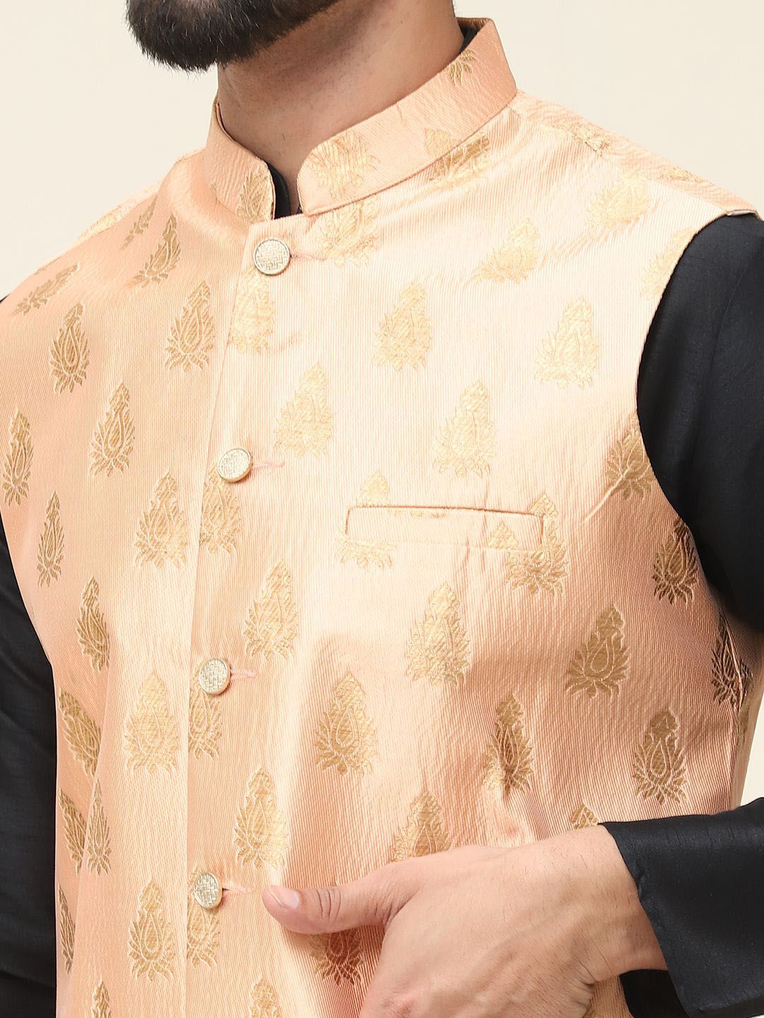 SOJANYA Mandarin Collar Silk Cotton Straight Kurta dengan jaket Churidar & Nehru