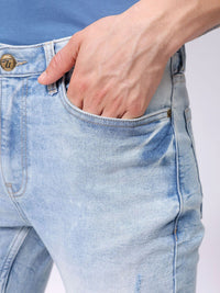 The Indian Garage Co Men Cotton Slim Fit Mildly Distressed Heavy Fade Stretchable Jeans