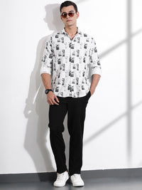 Thomas Scott Men Classic Slim Fit Cutaway Collar Abstract Printed Casual Shirt