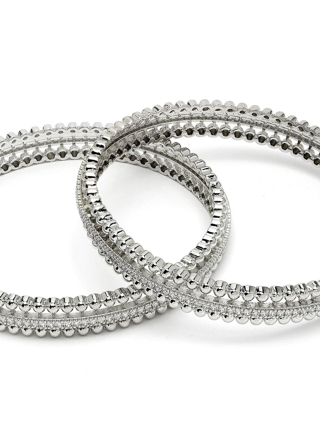 KARATCART Set Of 2 Silver-Plated Cubic Zirconia Studded Bangles