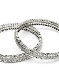 KARATCART Set Of 2 Silver-Plated Cubic Zirconia Studded Bangles
