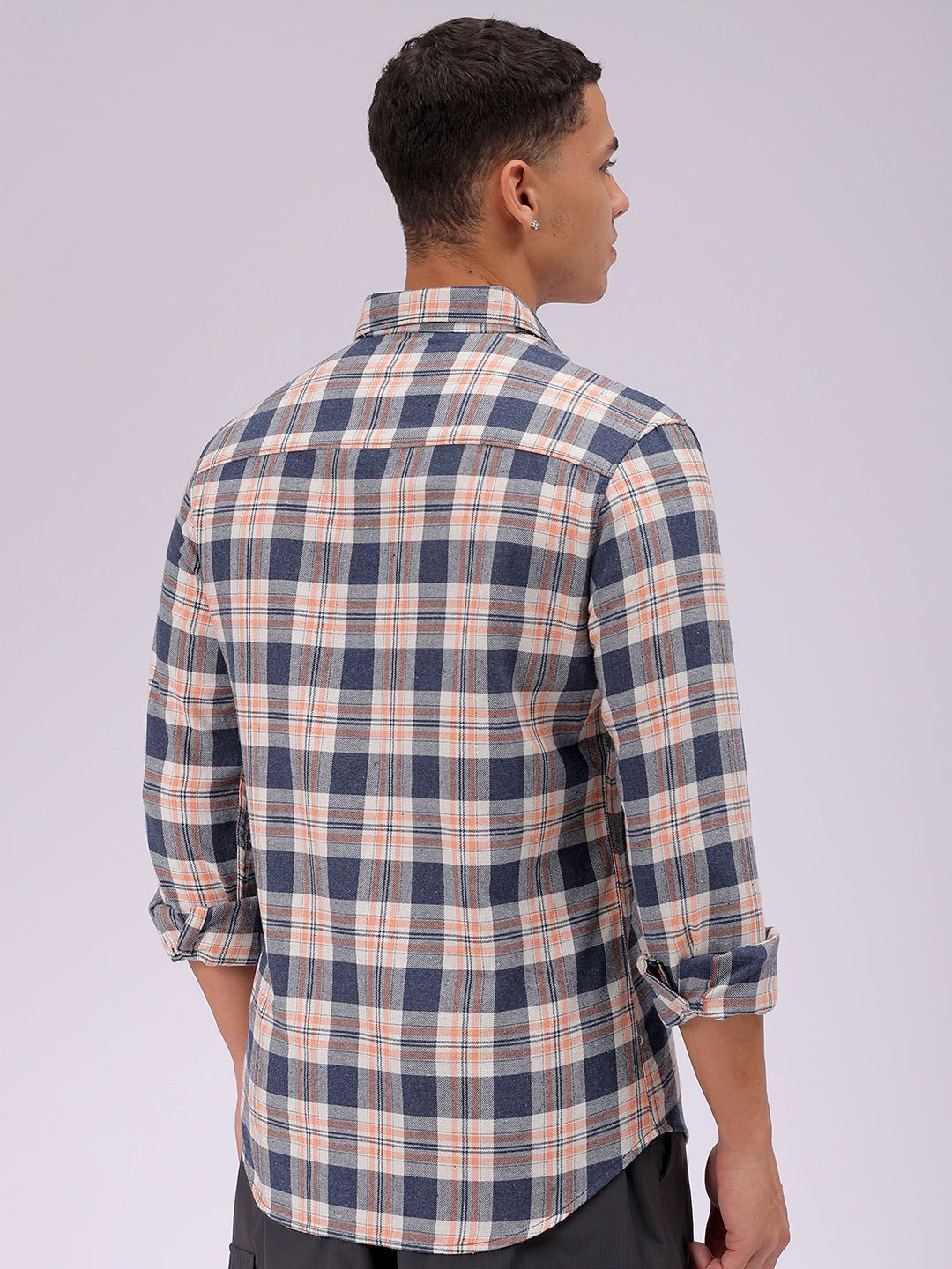 The Indian Garage Co Men Cutaway Collar Checked Cotton Slim Fit Casual Shirt