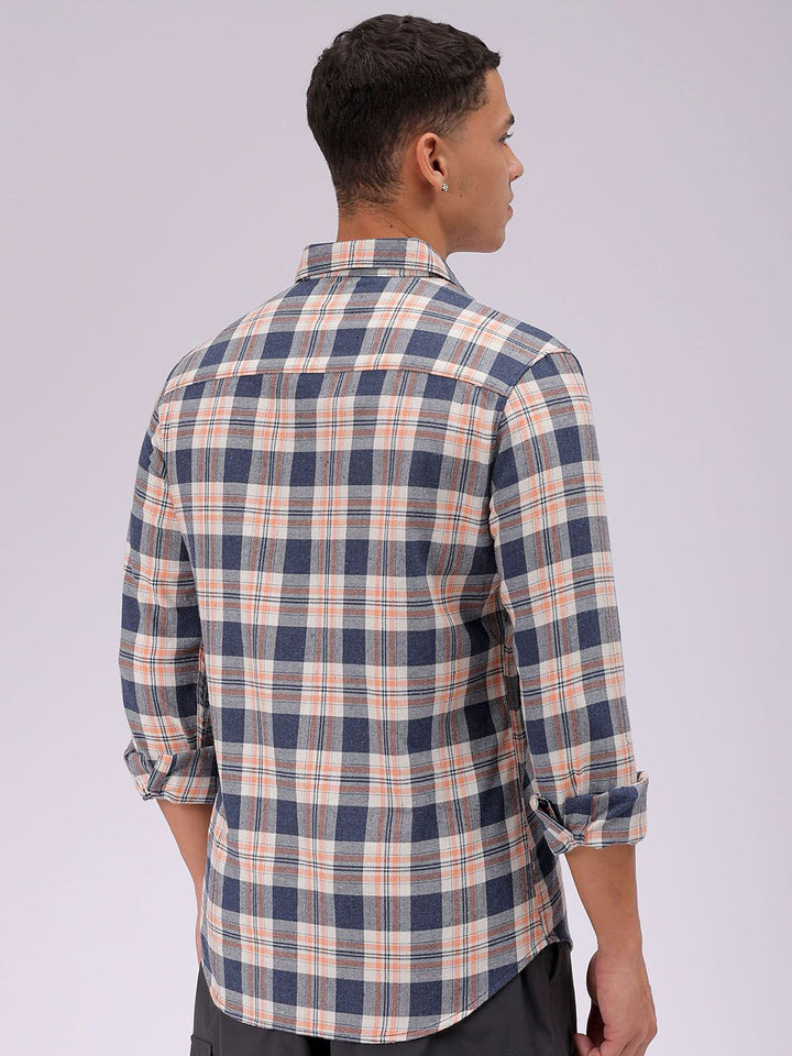 The Indian Garage Co Men Cutaway Collar Checked Cotton Slim Fit Casual Shirt