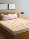 Myntra Elegant Homes Yellow Floral Printed Set Cadar King 300 TC- 2.50 m x 2.20 m