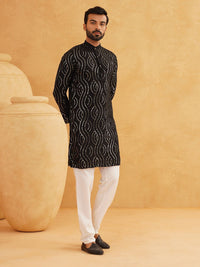 SOJANYA Quirky Sequins Embroidered Band Collar Pure Cotton Straight Long Kurta