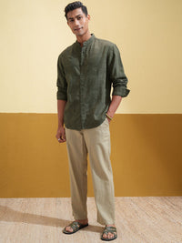 HIGHLANDER Men Relaxed Fit Mandarin Collar Checked Cotton Casual Shirt