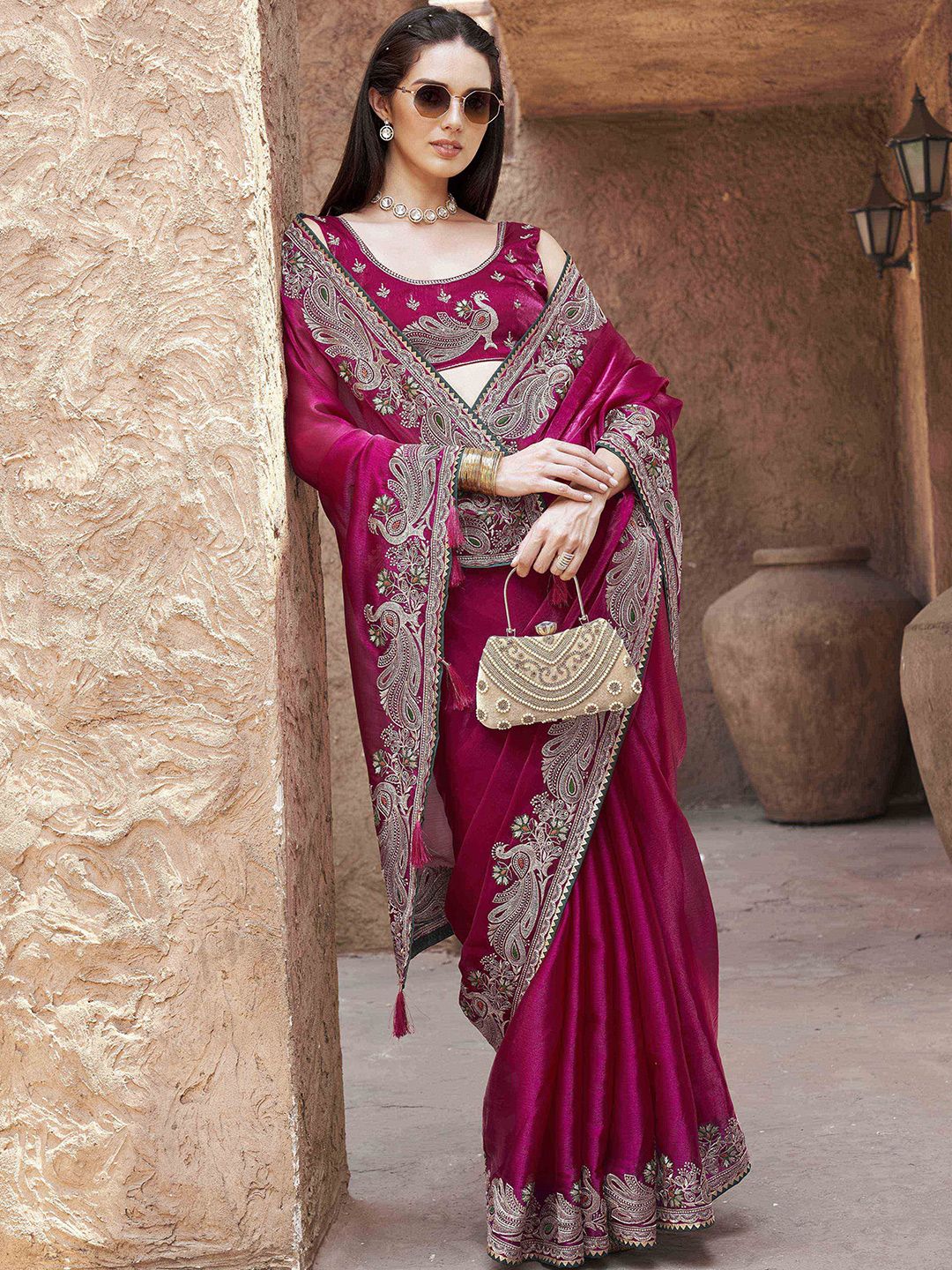 Tikhi Imli Embroidered Poly Chiffon Saree