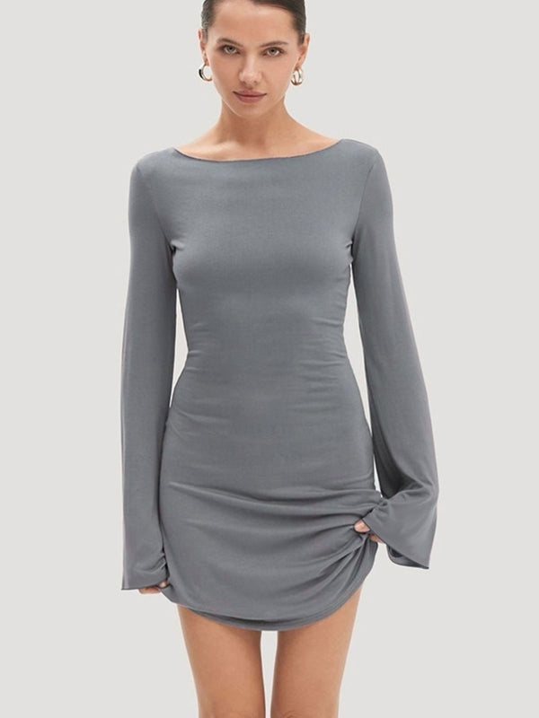 DressBerry Women Boat Neck Bell Sleeves Bodycon Dress