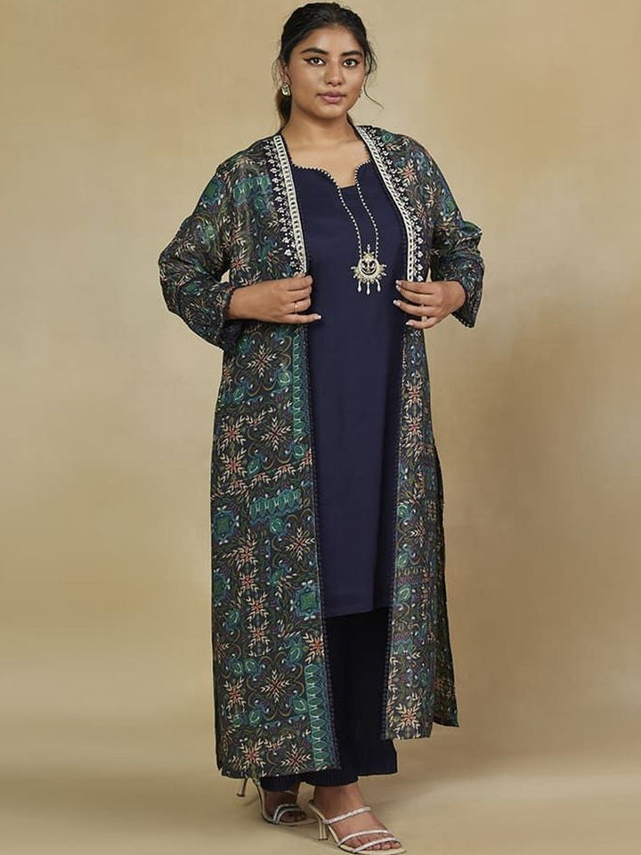 Mamicha Printed V-Neck Top With Shrug  & Trousers Co-Ords Set