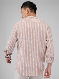 VASTRADO Men Classic Mandarin Collar Vertical Striped Cotton Slim Fit Casual Shirt