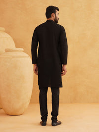 SOJANYA Motif Etnik Bersulam Kolar Jalur Kapas Tulen Kurta Panjang Lurus