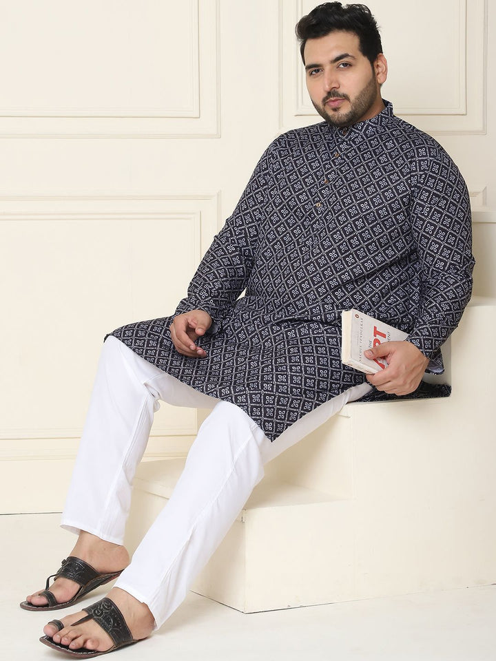 SOJANYA PLUS Motif Etnik Bercetak Kolar Mandarin Kurta Lurus Kapas Tulen dengan Piyama