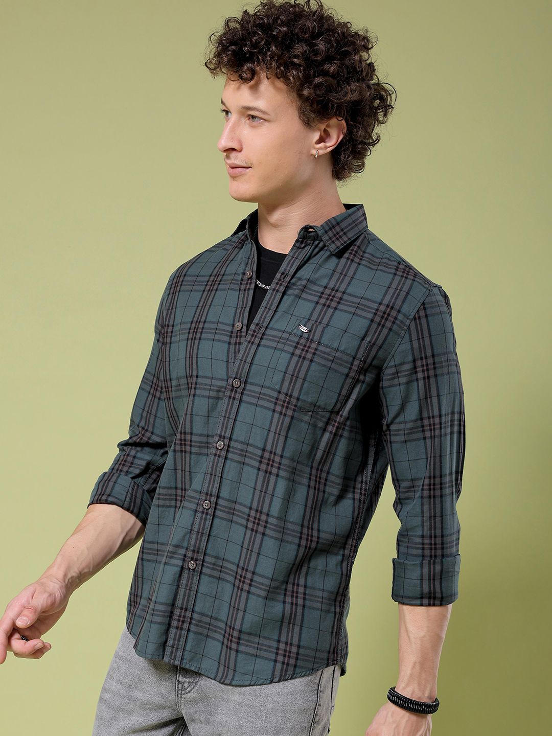 The Indian Garage Co Slim Fit Tartan Checks Opaque Twill Cotton Casual Shirt